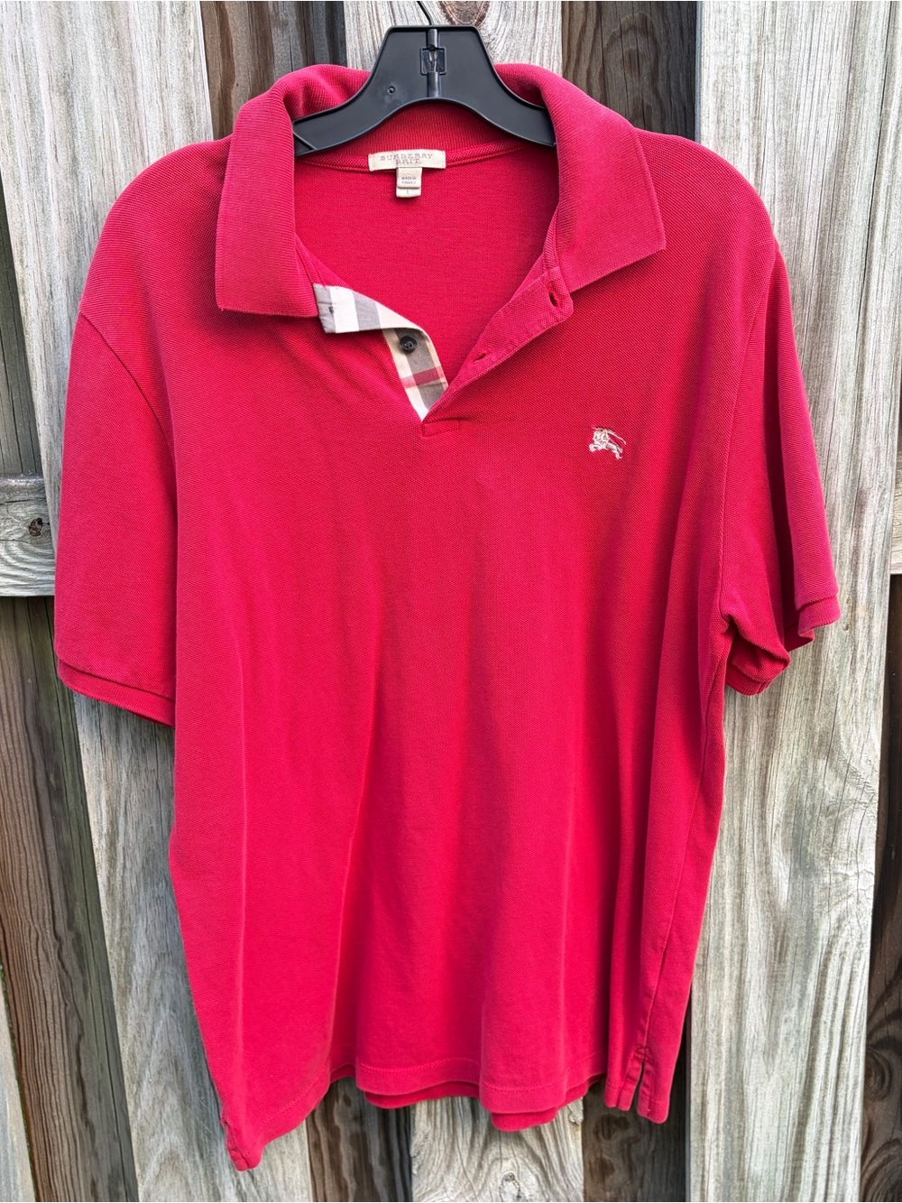 Burberry Red Polo Short sleeve Shirt L Cotton Pique Nova Check